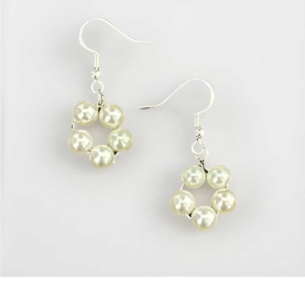 925 Silver Plated Faux Pearl Beaded Hoop Earrings.